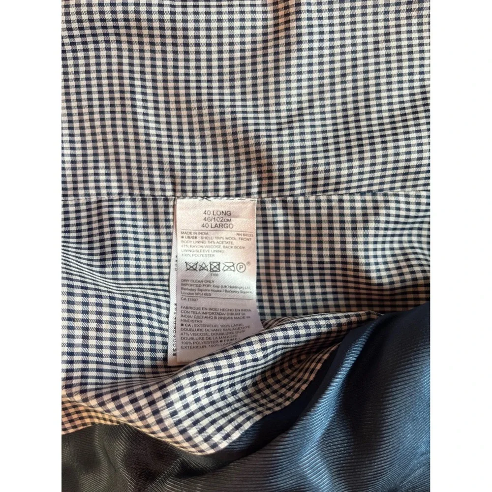 Banana Republic Blazer Mens Grey Gingham Lined Wool Sport Coat 40L